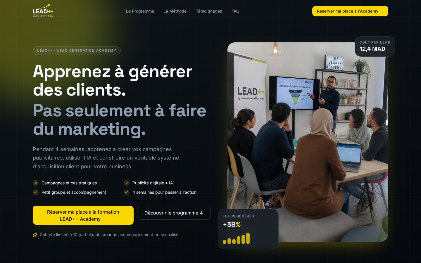 Page d’accueil de LEAD++ Academy
