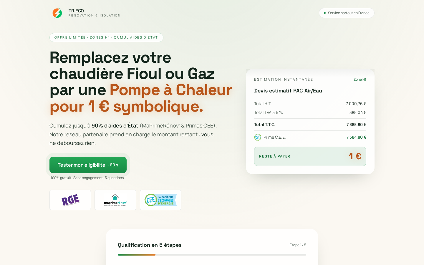 Page d’accueil de TR.ECO — Travaux 1€ Europa CPV